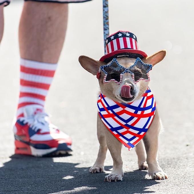72 Pcs Veterans Day Dog Bandanas Bulk Patriotic Triangle Scarf Cat Puppy Bibs Scarf Blue White and Red Pet Bandanas for Puppy Cat Birthday Party Costume
