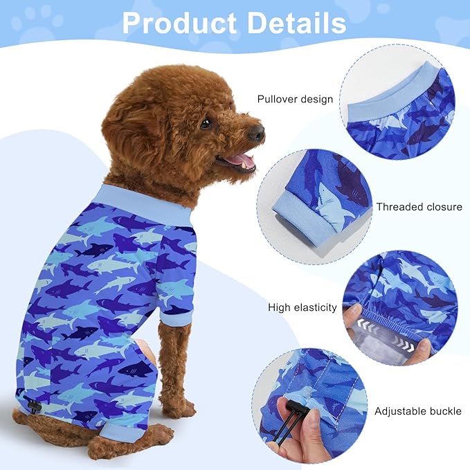 Bienbee Dog Pajamas, 4 Pack Cute Soft Dog Puppy Clothes Dogs Pjs Onesies Jammies Outfit Adjustable Breathable & Stretchy Clothes for Small Medium Large Dogs Girl Boy Puppy-M