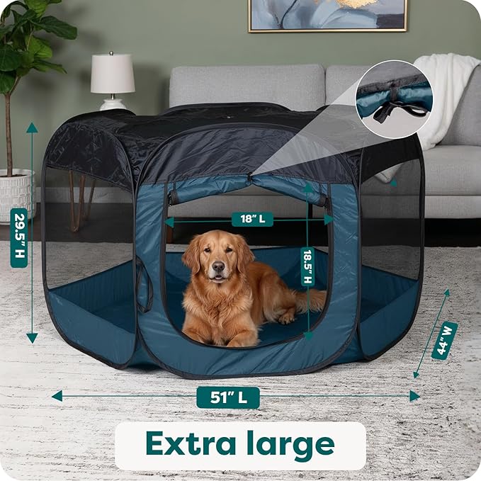 FurHaven Portable Pet Playpen for Dogs & Cats, Extra Large Indoor Kitten Playpen with Mesh Sides, Foldable Dog Playpen for Small Dogs, Pop Up Travel Dog Pen, X-Large, Sailor Blue