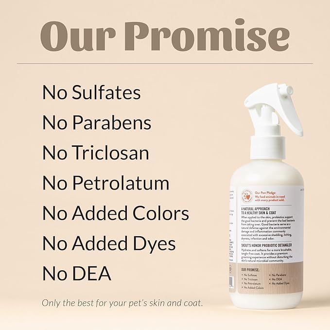Skout's Honor Probiotic Pet Detangler Spray - Hydrating & Conditioning with Avocado Oi, 97% Natural, Paraben & Sulfate-Free, softens for a More brushable Coat, Daily Use, 8oz, Dog of The Woods