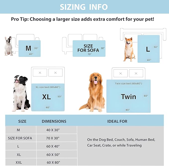 Cooling Blanket for Dogs - Q-MAX>0.4 Waterproof Pet Throw Blanket Bed Cover, Non-Slip Dog Blankets for Couch Protector, Washable Furniture Cover for Summer, Pearl Blue,30x40