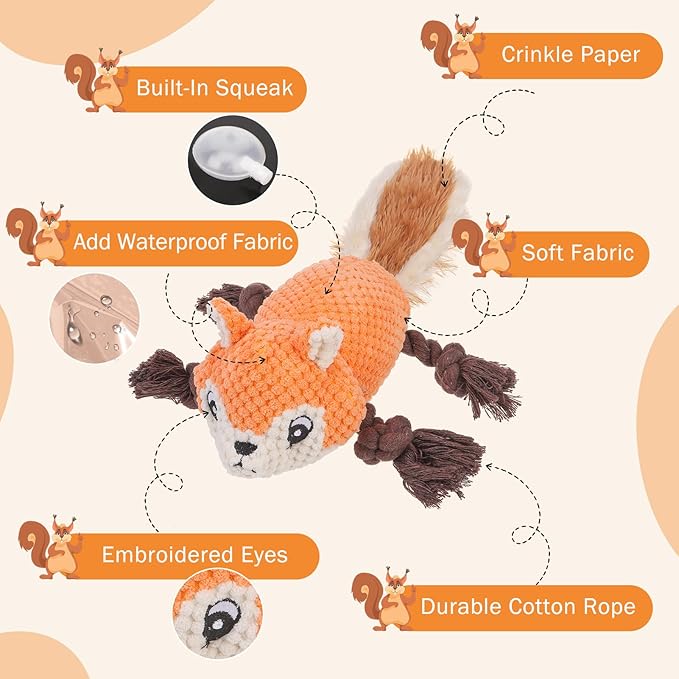 SCENEREAL Thanksgiving Dog Toys, Puppy Plush Toy for Large Medium Breed Boy Girl, Squeaky Interactive Dog Chew Toys for Small, Middle, Big Sized Dogs, Fall (Squirrel)