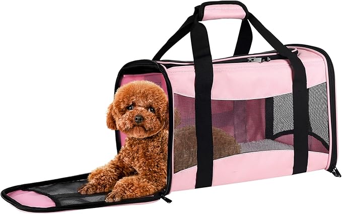 Cat Carrying Case - Pet Carrier Airline Approved, Protable and Breathable Pet Travel Carrier Removable Fleece Pad, Collapsible Cat Carrier Dog Carrier for Medium Cats Small Cats Dogs (Small, Pink)