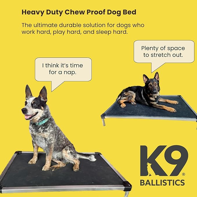 K9 Ballistics Chew Proof Elevated Outdoor Cooling Cot Bed for X Large Dogs - Virtually Indestructible, Preassembled, Withstands Aggressive Chewers - XL, Ripstop Blue Quartz