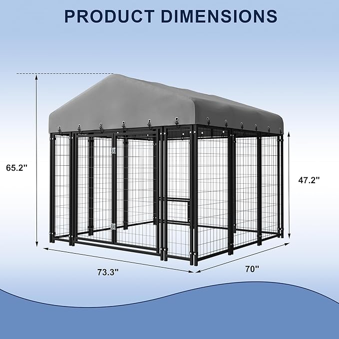 6X6FT Dog Kennel Outside Double Door Dog Kennel Outdoor with Feeding, Heavy Duty Outdoor Dog Crate Durable Dog Cage with Roof & Double Lock