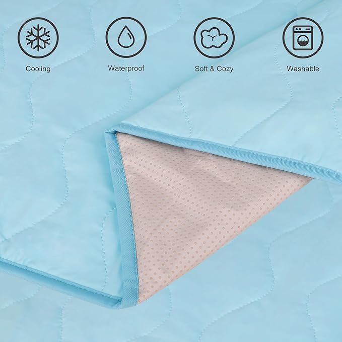 Cooling Blanket for Dogs - Q-MAX>0.4 Waterproof Pet Throw Blanket Bed Cover, Non-Slip Dog Blankets for Couch Protector, Washable Furniture Cover for Summer, Blue,50x60