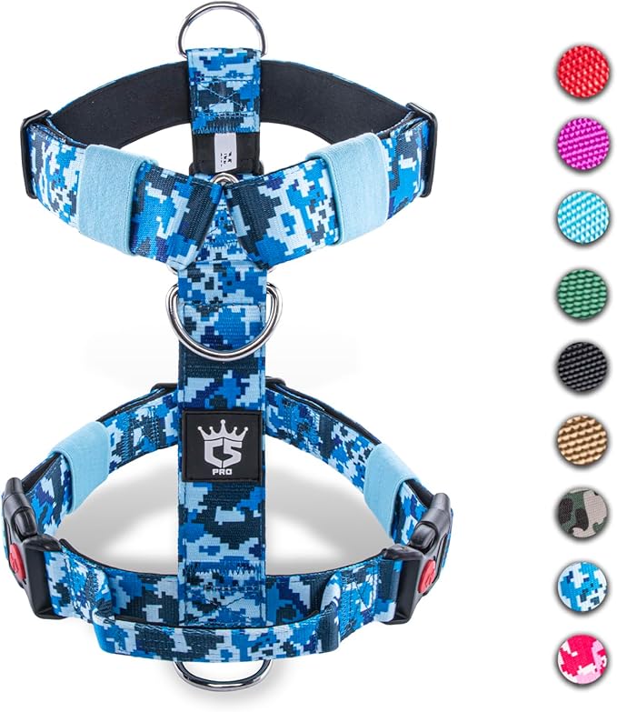 TSPRO Premium Heavy Duty Dog Harness, Adjustable Tactical Dog Harness for Large Dogs with Quick-Release Buckle and Comfortable Soft Handle for Outdoor Walking and Running (Camo Blue M)