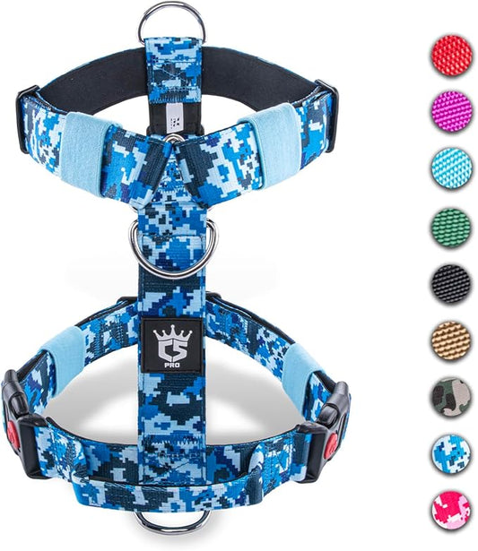 TSPRO Premium Heavy Duty Dog Harness, Adjustable Tactical Dog Harness for Large Dogs with Quick-Release Buckle and Comfortable Soft Handle for Outdoor Walking and Running (Camo Blue M)