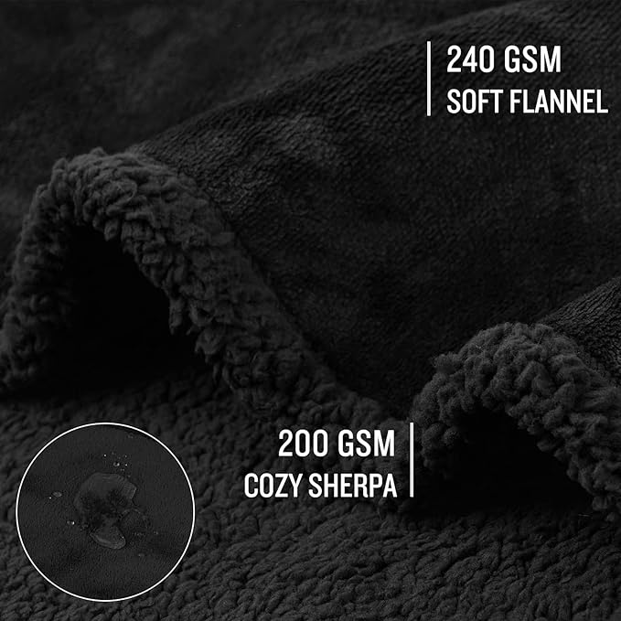 Luciphia Waterproof Pet Blanket, Liquid Pee Proof Dog Blanket for Sofa Bed Couch, Reversible Sherpa Fleece Furniture Protector Cover for Small Medium Large Dogs Cats, Black Thicken Large（65" x 57"）