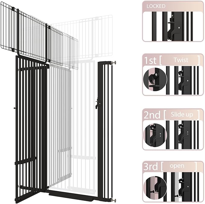 71" Extra Tall Cat Gate 29.5-40.6 Wide Pet gate for Doorway Pet Gate with Cat Doors NO Drilling Pressure Mount Kit for Cats and Dogs Indoor Doorways liveing Room Bedroom-Black