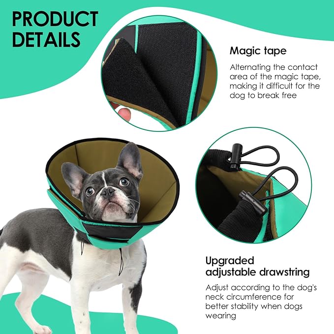 Small Dog Cone Collar, Adjustable Soft Dog Cone for Small Dogs to Stop Licking, Breathable Pet Recovery Cone for Small Male Female Dogs, Green S