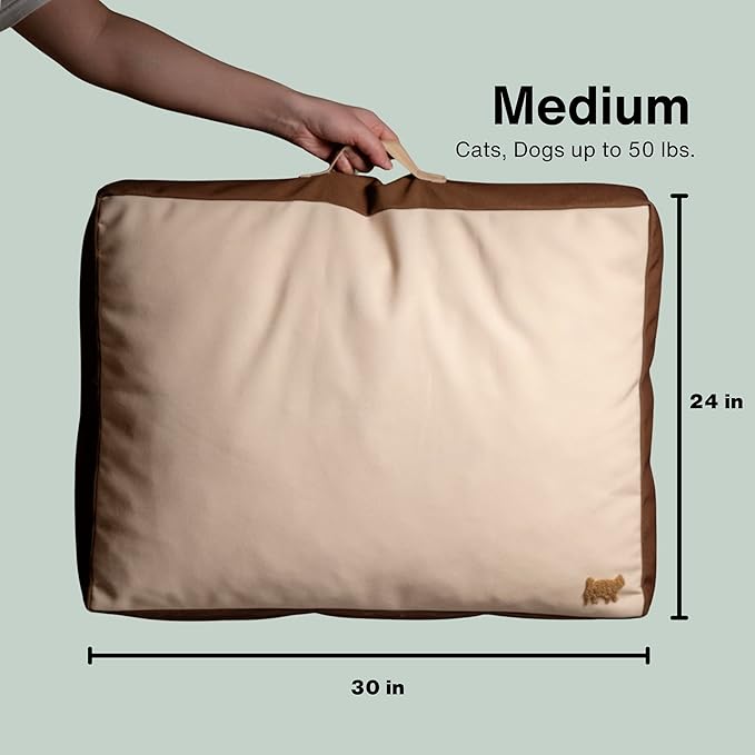 Rawry Orthopedic Dog Bed | Memory Foam Dog Bed with Handle | Water-Resistant, Machine Washable Cover | Floor Cushion for Cats, Dogs & People - Tan/Brown (Medium - 30" x 24")