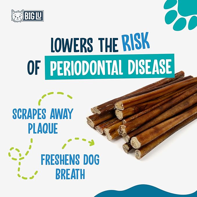 Big Lu - 12” Regular Bully Sticks, 12 Count, 100% Grass-Fed Beef Chews, Fully Digestible, Long-Lasting Treats for Aggressive Chewers, Natural Single-Ingredient Chews for Puppies and Small Dogs