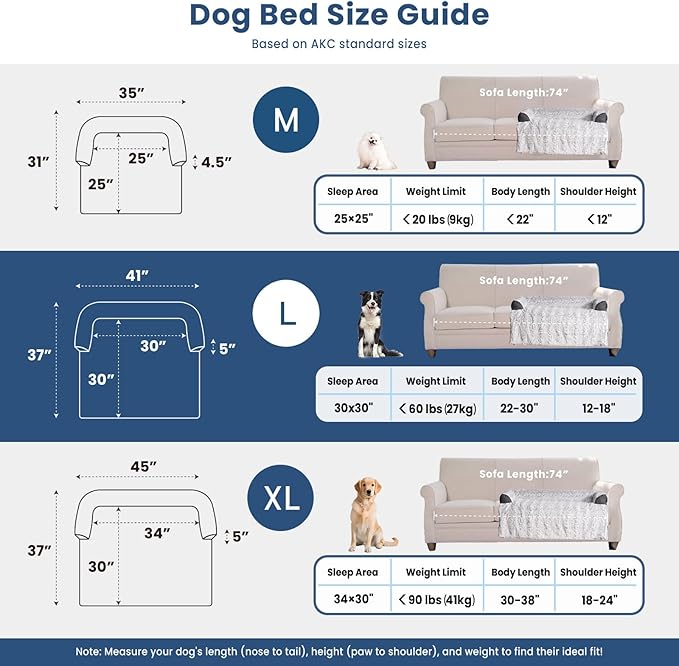 Calming Large Dog Bed for Couch – 41"x37" Washable Non-Slip Plush Sofa Protector for Dogs, Removable Cover, Soft Furniture Mat in Grey