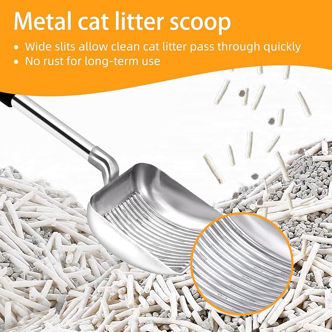 Metal Cat Litter Scoop - 32in Metal Deep Shovel - Removable Stainless Steel - No Bending Back Heavy Duty Cat Litter Scoop - Non-Stick Long Handle Cat Litter Scooper