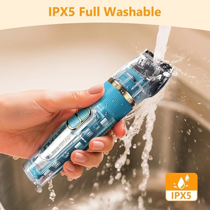 Dog Clippers for Grooming Thick Hair with Detachable Blade,50dB Low Noise Cordless Pet Thick Coats Trimmer with Titanium Blades,IPX5 Waterproof Dog Shaver for Dogs/Cat/Pets