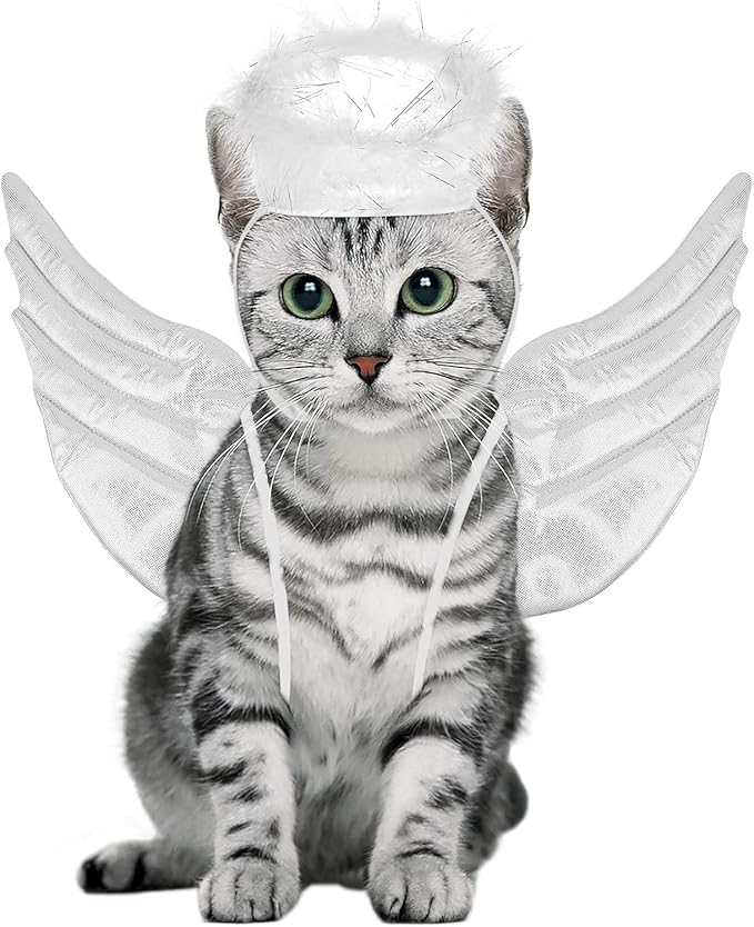 POPETPOP Pet Dog Cat Halloween Costume Angel Wings Shape Clothing - Creative Pet Cat Makeover Clothes for Halloween Festival Party Special Events - Pet Clothes Supplies - Size S (White)