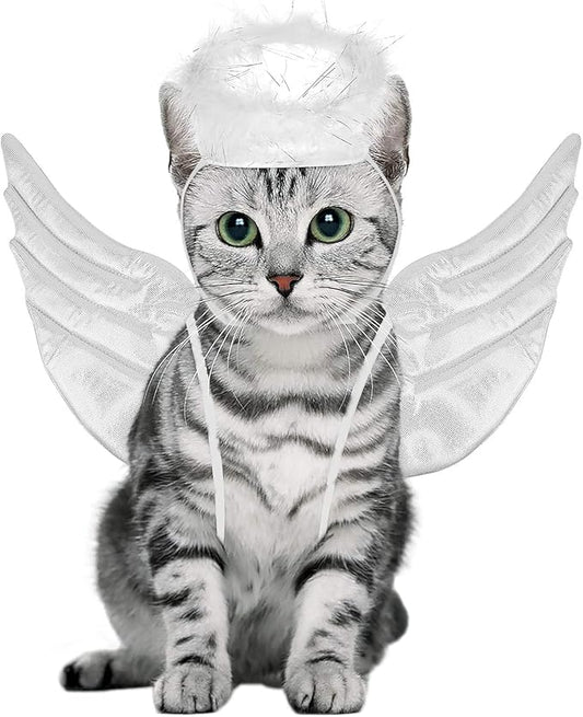 POPETPOP Pet Dog Cat Halloween Costume Angel Wings Shape Clothing - Creative Pet Cat Makeover Clothes for Halloween Festival Party Special Events - Pet Clothes Supplies - Size S (White)