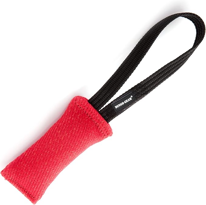Dingo Gear French Linen tug Toy for Dog, Dog Bumper for Training, Agility, tug of war, Dog bite Pillow for Strong Dog, 1handle 6" red S00059