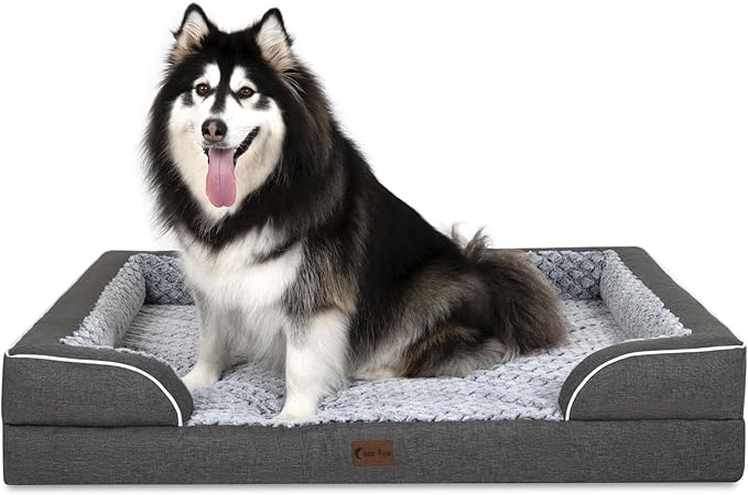 Orthopedic XXL Dog Beds, Waterproof Memory Foam Big Pet Bed for Extra Large Sized Dogs 53x42Inch, Non-Slip Bottom and Egg-Crate Foam Dog Couch Bed with Washable Removable Cover, Dark Grey