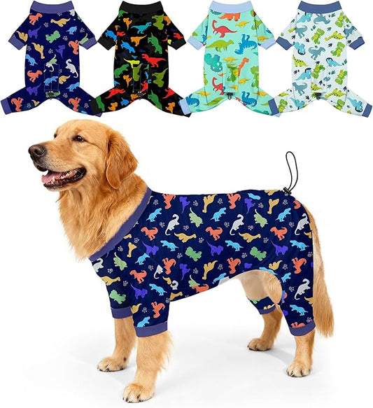 Bienbee Dog Pajamas, 4 Pack Cute Soft Dog Puppy Clothes Dogs Pjs Onesies Jammies Outfit Adjustable Breathable & Stretchy Clothes for Small Medium Large Dogs Girl Boy Puppy-2XL