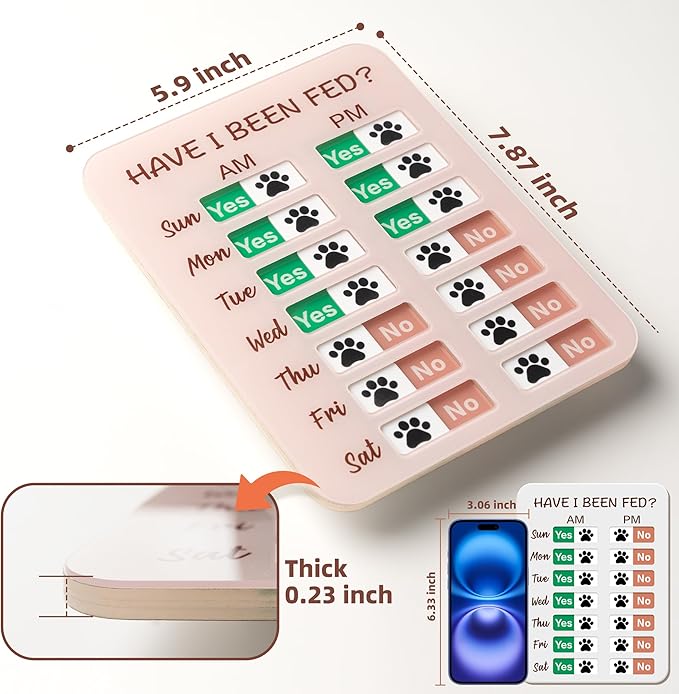Dog Feeding Reminder, Dog Fed Sign Tracker -Daily Am/Pm Chart Slider Sign for Pet Fed and Pill Reminder, Easy to Use On Fridge Or Wall with Adhesive and Magnet,Pet Supplies