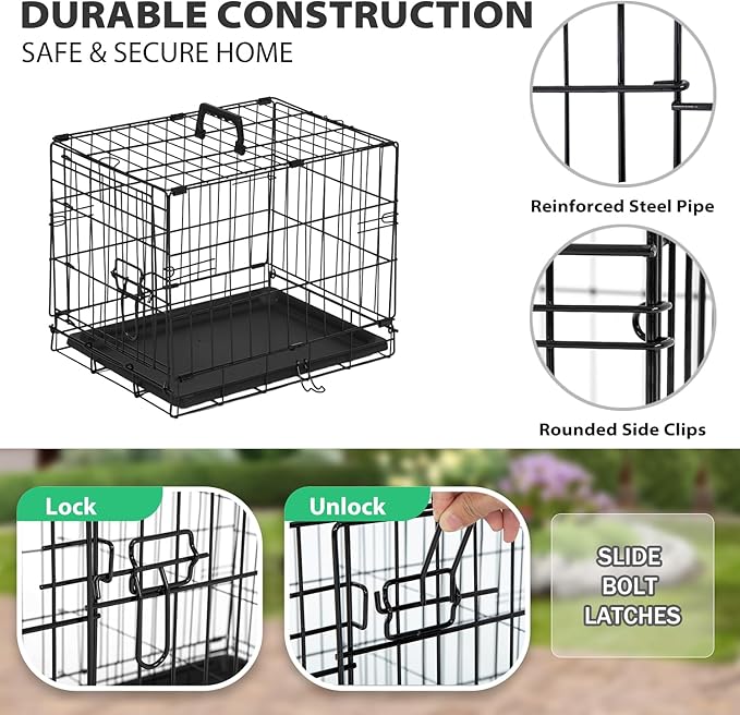 BestPet | Dog Crate | 18" | Black | Foldable Metal Kennel with Single Doors, Secure Slide-Bolt Latches, Leakproof Tray | Portable Dog Cage for Small Breeds | for Travel, Indoor & Outdoor Use