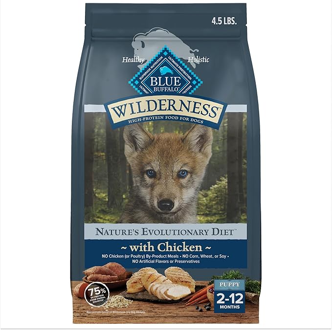 Blue Buffalo Wilderness High-Protein Natural Dry Food for Puppies, Chicken Recipe, 4.5-lb. Bag