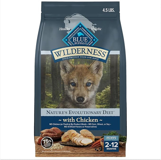 Blue Buffalo Wilderness High-Protein Natural Dry Food for Puppies, Chicken Recipe, 4.5-lb. Bag