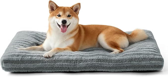 FURTIME Washable Dog Bed Medium Size Dogs, Deluxe Dog Crate Beds Comfy Fluffy Kennel Pad Anti-Slip Pet Sleeping Mat, Machine Washable Dogs Pillow, 29"x21"x3", Gray