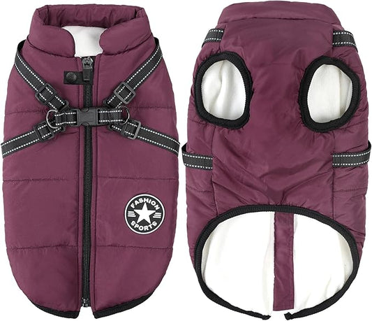 Aiboria Dog Jackets for Winter Windproof Waterproof 2 in 1 Outfit Cold Weather Coat Dog Vest Harness Puppy Winter Warm Jacket Purple S