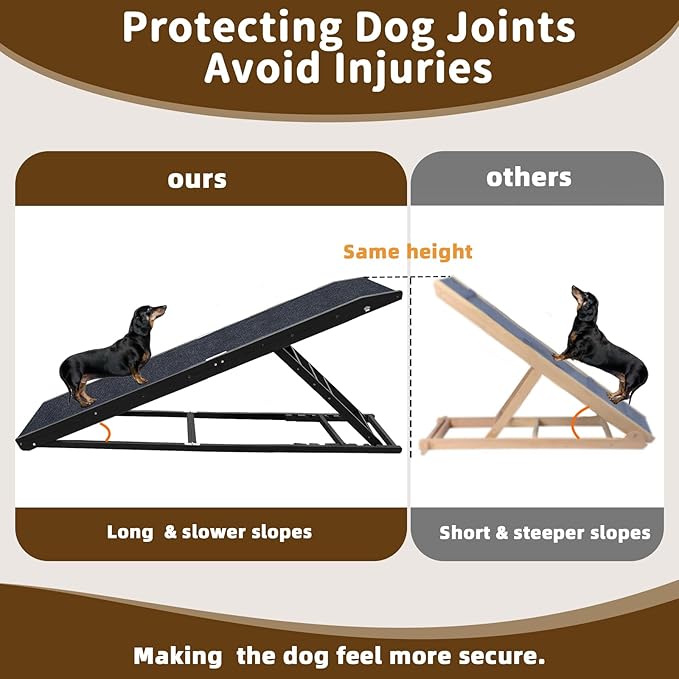 Dog Ramp for Bed - 65" Length, Supports up to 32" Height,Includes Non-Slip Replaceable Carpet, Safety Rails & Landing Platform,Adjustable & Foldable Pet Ramp for Large/Senior Dogs to Get on Bed-Black