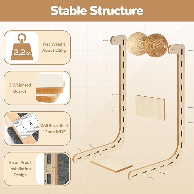 Cat Scratcher Felt Cat Scratch Pad for Cats with Sisal Balls Cat Scratching Board Large Scratchers for Indoor Adult Cat Scratching Furniture Protector Post Toy L Shape 28.4 Inch Grey