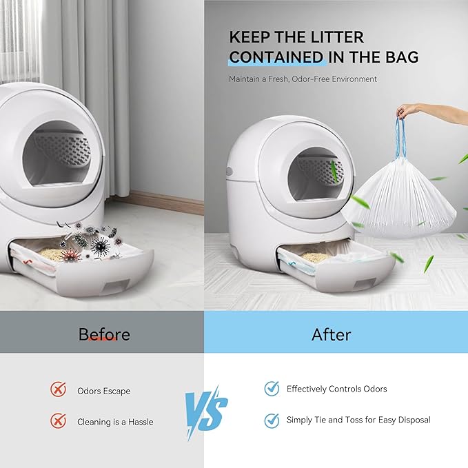 120 Count Cat Litter Box Liners for Robot 3 & 4 Heavy Duty Waste Drawer Liners, Automatic Self-Cleaning Litter Box Replacement Bags, 22 pound Capacity