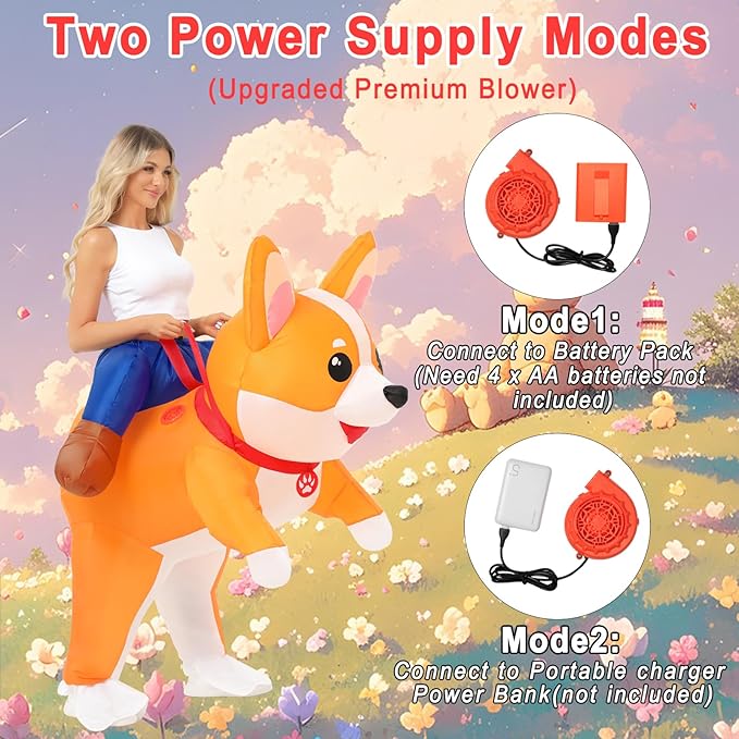 Inflatable Costumes for Adult Dog Costume Halloween Blow Up Ride on Corgi Costume Animal Suit for Men Women Cosplay Party