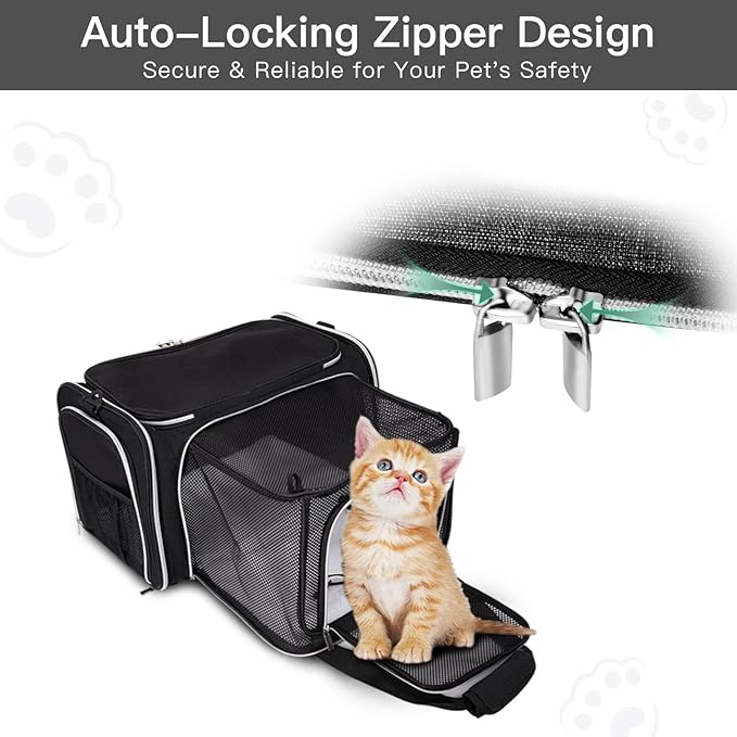 BAGLHER Cat Carrier Bag,Airline Approved Pet Carrier Soft Side Pet Travel 5 Sides Open Doors 3 Sides Expandable Foldable Dog Carrier with Fleece Pad