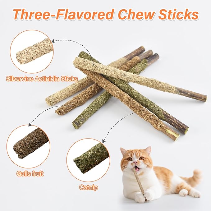 Cat Chew Toy Silvervine Sticks for Cats,Cat Chew Rope for Dental Cleaning Teeth, KittenTeething Toys for Bored Indoor Adult Kittens, Kitten Teething Toys for Indoor Cats (15pcs)