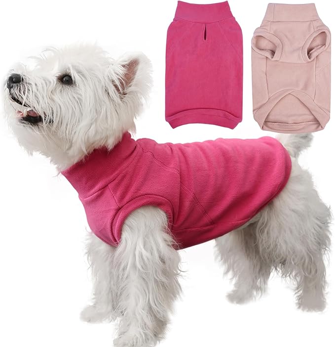 IECOii 2 Pack Dog Sweaters Vest Fleece, Warm Fall Winter Coat for Small Dogs with Leash Hole, Soft Stretchy Pet Pullover Clothes for Indoor Outdoor Walking (Size M, Rose Red & Dusty Pink)