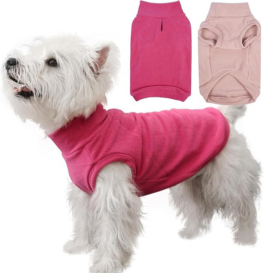 IECOii 2 Pack Dog Sweaters Vest Fleece, Warm Fall Winter Coat for Small Dogs with Leash Hole, Soft Stretchy Pet Pullover Clothes for Indoor Outdoor Walking (Size M, Rose Red & Dusty Pink)