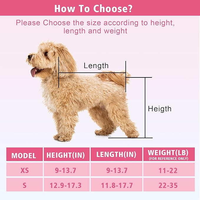 Wheelchair for Dogs, Pet Baby Adjustable Dog Wheelchair for Back Legs with Dog Leash, Lightweight Doggie/Doggy Carts with Wheels for Small Pets Hind Limbs, Disabled Hind Legs Walking Stable, Pink, XS