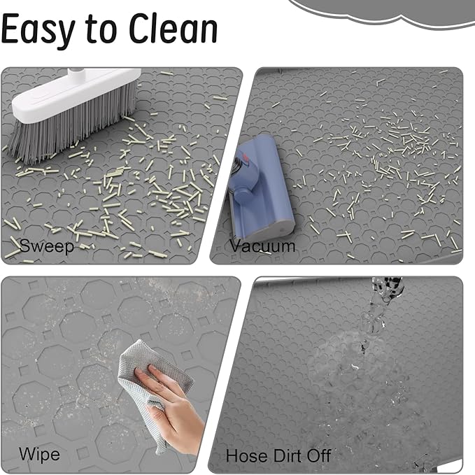 Silicone Large Cat Litter Mat 34" X 22", Cat Mat for Litter Box, Cats Litter Trapping Mat, Non-Slip and Waterproof, Raised Edges, Grey