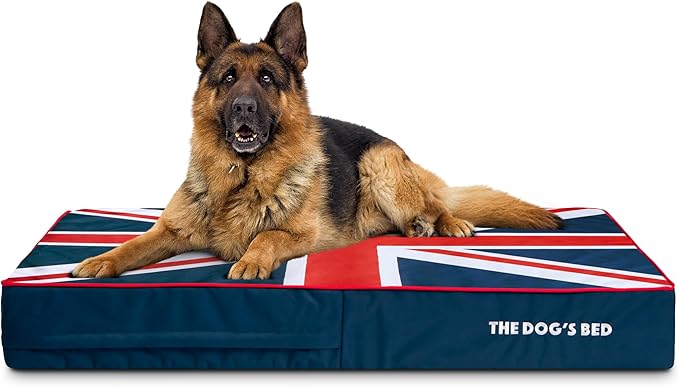 The Dog’s Bed Orthopedic Memory Foam Dog Bed, XL Blue & Red Trim UK Center Flag, Pain Relief for Arthritis, Hip & Elbow Dysplasia, Post Surgery, Supportive, Calming