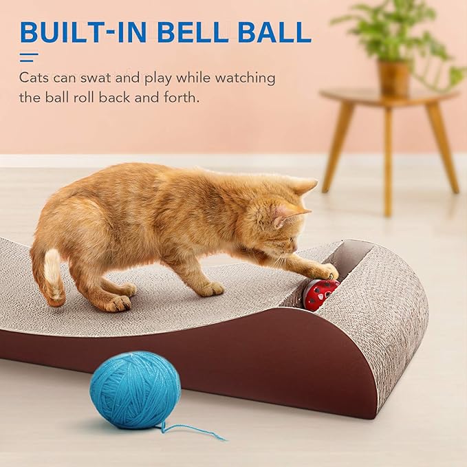 Cat Scratcher Cardboard Lounge Bed with Bell Ball Toy