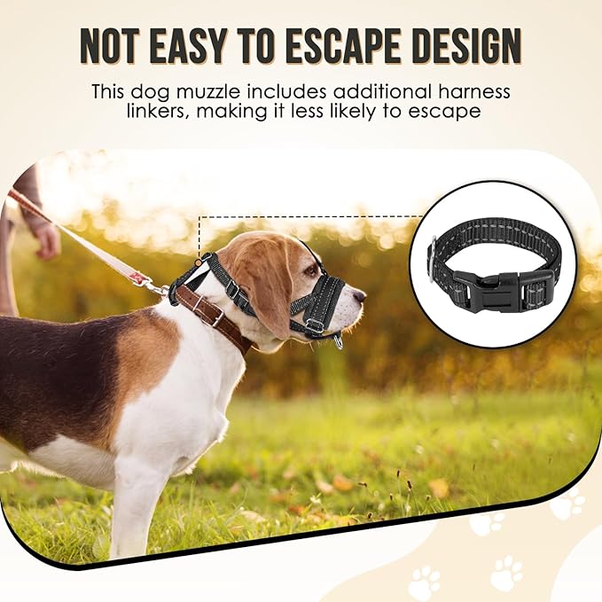 SlowTon Soft Dog Muzzle, Adjustable Padded Nylon Muzzle for Large Medium Dogs Anti Chewing Barking Biting, Allow Dog Pant & Drink（Black,Medium
