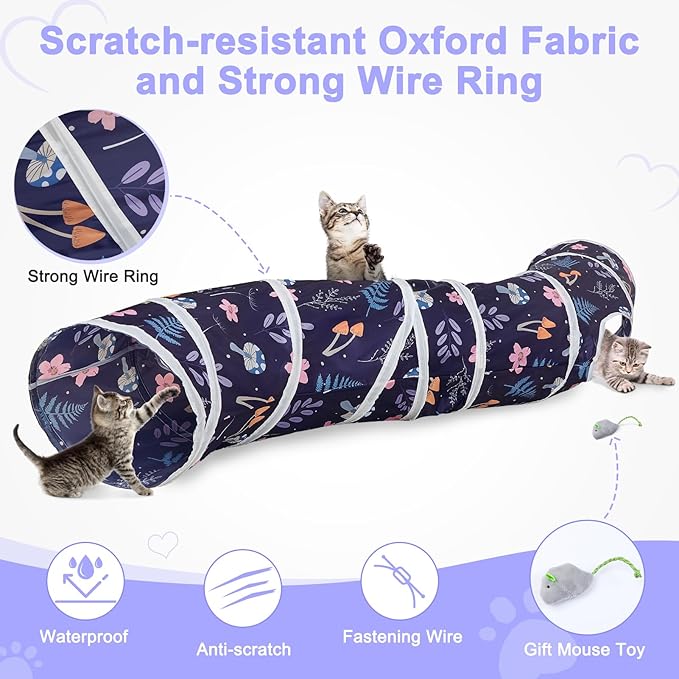 Glittme Cat Tunnel, Cat Tunnels for Indoor Cats, S-Shape Cats Cave with Cat Toys, Foldable Cat Tubes and Tunnels for Cats, Rabbit, Puppy, Guinea Pig