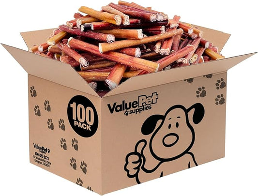 ValueBull Bully Sticks for Dogs, Medium 6 Inch, 100 Count Bulk Pack - All Natural, Grass Fed, Single Ingredient, Long Lasting Dog Treats