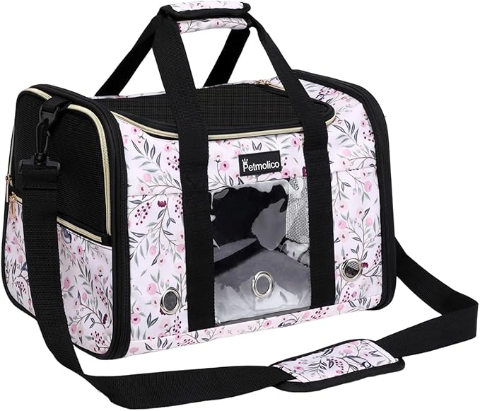 Petmolico Cat Carrier Soft-Sided Pet Bag for Small Medium Cats Puppies 16LBs - Airline Approved Pet Travel Carrier 3 Open Doors (Medium,Mixed Pink)