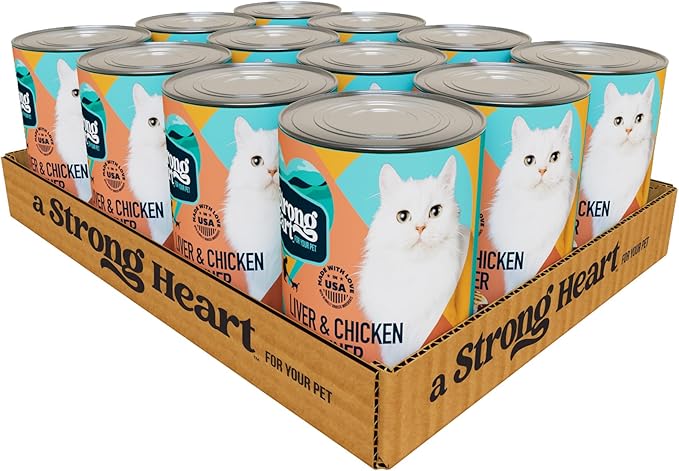 A Strong Heart Canned Wet Cat Food, Liver & Chicken Dinner - 13.2 oz Cans (Pack of 12), Made in The USA with Real Chicken & Liver