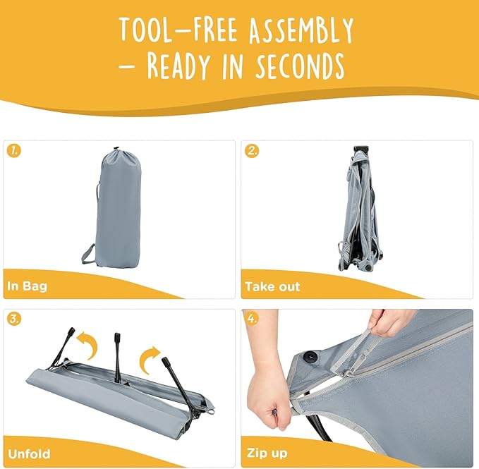 Daisy Cot, Large Foldable Elevated Dog Bed, Portable Raised Outdoor Folding Dog Cot, Cooling, Chew Proof, Waterproof, Heavy Duty Up to 160 lbs for Camping/Home, Grey, 43"x 27"x7"
