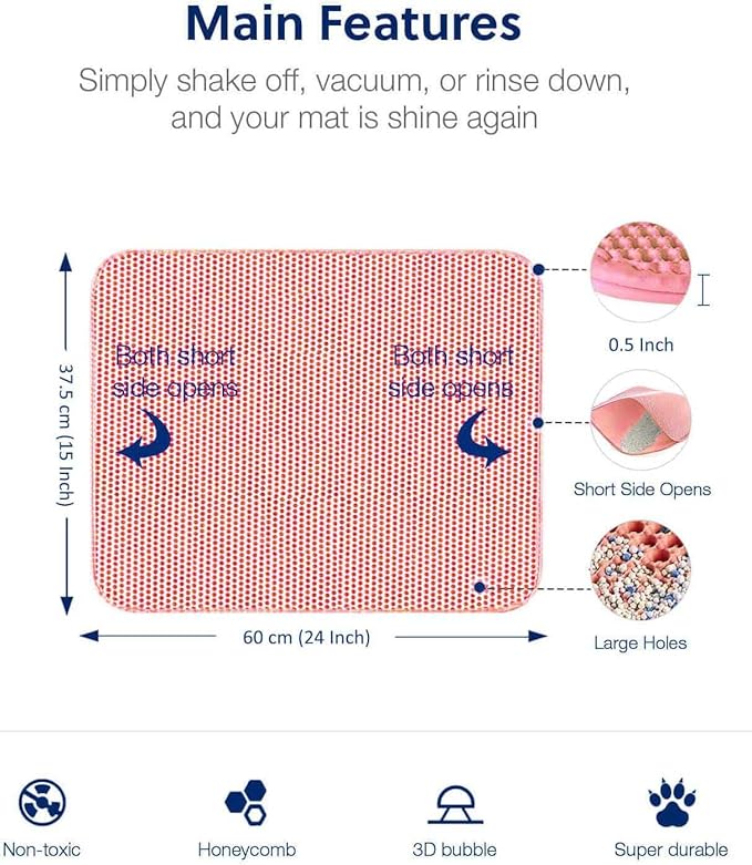 WePet Cat Litter Mat, Kitty Litter Trapping Mat, Honeycomb Double Layer Mats, No Phthalate, Urine Waterproof, Easy Clean, Scatter Control, Catcher Litter Tray Box Rug Carpet